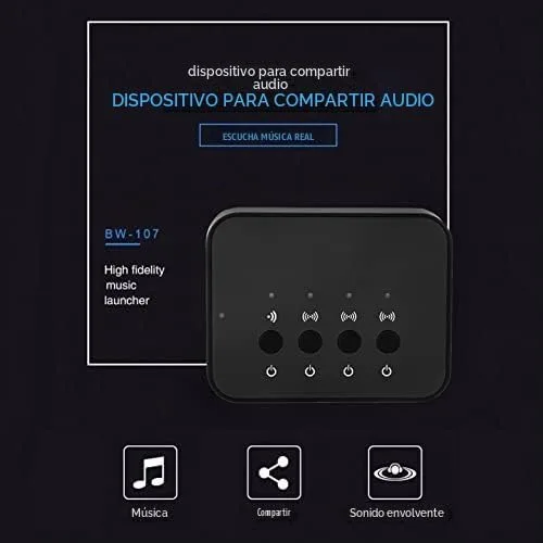 Vista 5 de Receptor transmisor Bluetooth, adaptador de audio de 0.138 in, 1 entrada y 3 salidas, uso compartido estéreo, dispositivo de audio inalámbrico