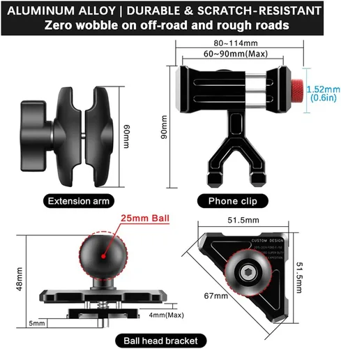 Vista 9 de Soporte de teléfono de ventilación de aluminio para vehículo Ford F150 (2015-2020) Expedition (2018-2021), Super Duty (2017-2021) 360° Rotation