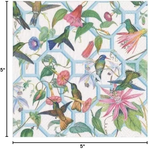 Vista 9 de Caspari Servilletas de cóctel de papel enrejado de colibrí - 20 por paquete