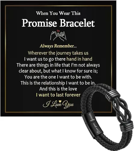 Vista 3 de Pulsera con nudo infinito con texto en inglés "To My Man", de acero inoxidable trenzado y cuero trenzado, inspirador, grabado Love You Forever