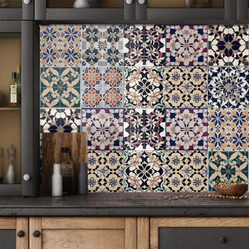 Vista 3 de Alwayspon Adhesivo para azulejos de pared moriscos para despegar y pegar, calcomanías de vinilo autoadhesivas para azulejos de cocina y baño, 4 x 4