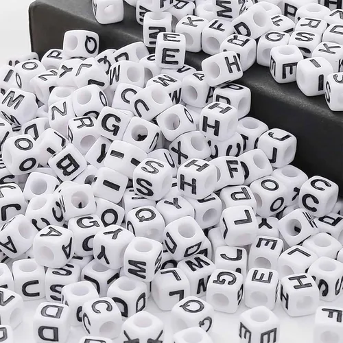 Vista 15 de 1000 piezas de cuentas cuadradas luminosas con letras, cuentas de cubo que brillan en la oscuridad, cuentas de letras luminosas acrílicas, cuentas