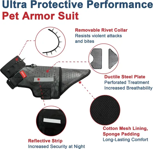 Vista 3 de Arnés de protección para perros, placa de acero ligera y flexible integrada contra ataques de coyote, halcón, raptor y aves de presa