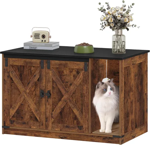 Vista 16 de Hzuaneri Caja de Arena para Gatos con Cerramiento, Mueble de Armario Oculto para Caja de Arena con Campana, Casa Interior para Gatos, Estilo Granja