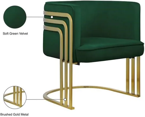 Vista 8 de Meridian Furniture 533Green Rays Collection - Silla decorativa tapizada de terciopelo con acabado de metal dorado cepillado, verde, 27 pulgadas