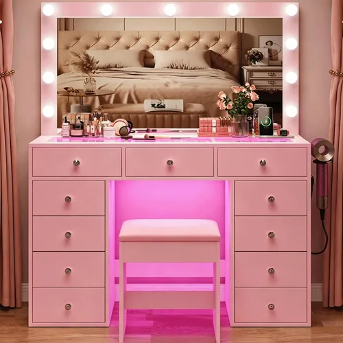 Vista 10 de CollaredEagle 45" Large Black Vanity Desk with Vibrant RGB Lighting.