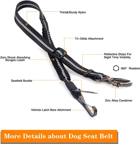 Vista 5 de Cinturón de seguridad para perro, cinturón de seguridad ajustable para perro, correa de cinturón de seguridad 3 en 1, cinturón de seguridad