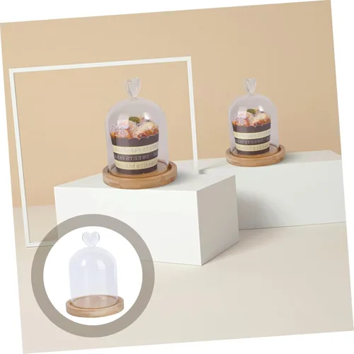 Vista 7 de Amosfun Love - Cubierta de cristal para exhibición de flores, cúpula de cristal transparente con base de madera para decoración del hogar