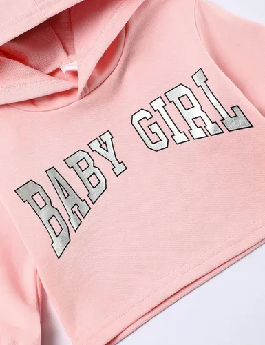 Vista 5 de Menglang Conjunto de sudadera corta con capucha y pantalones para niña pequeña para otoño e invierno