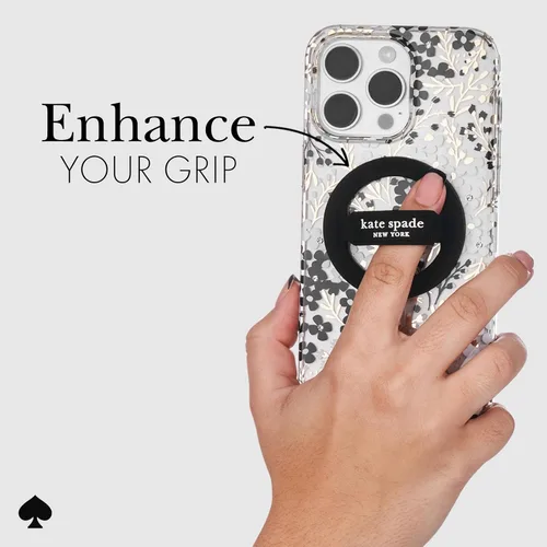 Vista 3 de Kate Spade New York Agarre magnético para móvil con asa - Desmontable y plegable - Negro Stylish Designer Phone Holder for Hand - Removable and