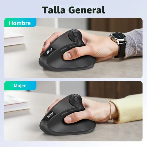 Vista 9 de Acer Ratón ergonómico inalámbrico con rueda de desplazamiento lateral, mouse Bluetooth para portátil (BT5.2+2.4GHz), mouse vertical de computadora