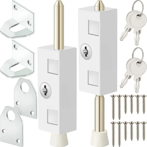 Vista 7 de Cerradura de puerta corrediza para puerta de patio rectangular con llave para barra de seguridad con bisagras de vidrio, perno de acero, aleación