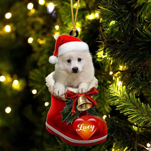 Vista 11 de Adorno de Navidad de perro afgano en bota de Papá Noel, adorno de nombre de perro personalizado, regalo para amante de los perros, decoración