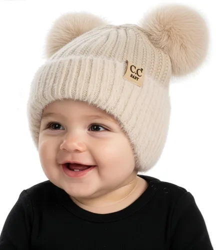 Vista 9 de Funky Junque Gorro de invierno con doble pompón para bebé de 0 a 12 meses, bonito gorro de punto acogedor para clima frío Patrón de tejido