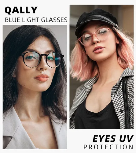 Vista 2 de Gafas redondas de bloqueo de luz azul para mujer, antifatiga ocular, lentes transparentes para computadora con filtro de luz UV Gradiente negro/rosa