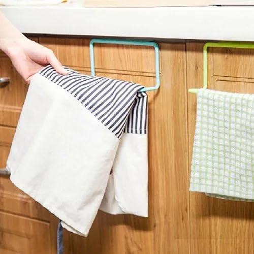 Vista 2 de Toallero de té para colgar sobre la puerta, soporte para colgar en la barra, organizador de rieles para baño, cocina, color azul