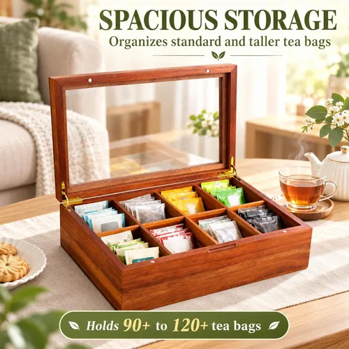 Vista 4 de Consevisen Organizador de bolsas de té de madera de acacia, 8