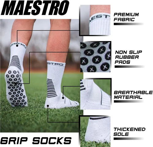 Vista 2 de Maestro - Calcetines de agarre de fútbol para hombres y mujeres con almohadillas antideslizantes, ideales para fútbol, baloncesto y deportes