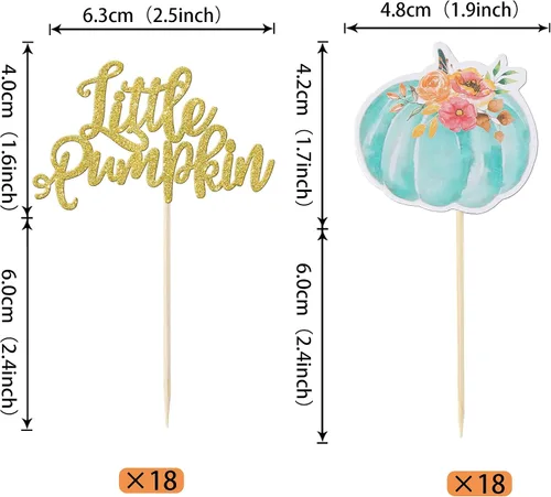 Vista 2 de Rsstarxi Paquete de 36 adornos para cupcakes de calabaza pequeña, revelación de género, baby shower, fiesta, decoración de tartas, calabaza