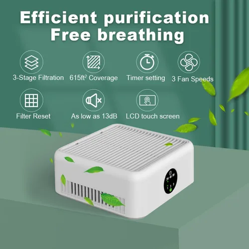 Vista 2 de Purificadores de aire para el hogar, purificador de aire pequeño True HEPA para dormitorio, hasta 615 pies cuadrados, 15 dB silencioso, para olores
