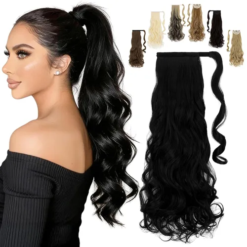 Vista 17 de FELENDY Extensión de cola de caballo, extensiones de cabello largo envolvente de 18 pulgadas, extensiones de cabello ondulado y rizado con clip
