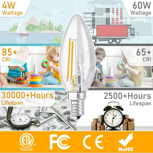 Vista 4 de winshine Bombillas LED E12 para candelabro regulables, 2700 K, blanco cálido, equivalente a 60 W, eficiencia energética, 4 W, tipo B