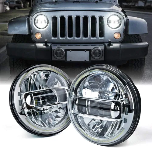 Vista 8 de Xprite Faros LED redondos de 7" compatibles con Jeep Wrangler JK JKU LJ CJ TJ 1997-2018, Hummer H1 H2, faros con anillo de halo aprobados por DOT