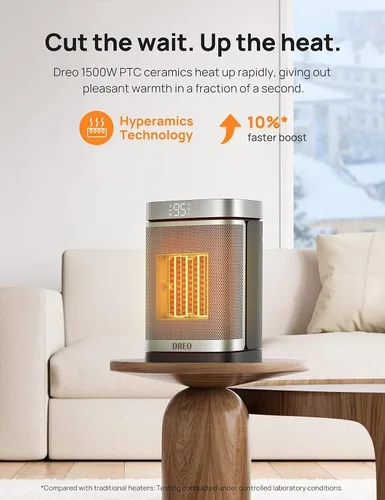 Vista 9 de DREO Calentador de espacio para baño e interior, calentador portátil, calentador de cerámica PTC, seguro y silencioso de 1500 W, termostato digital