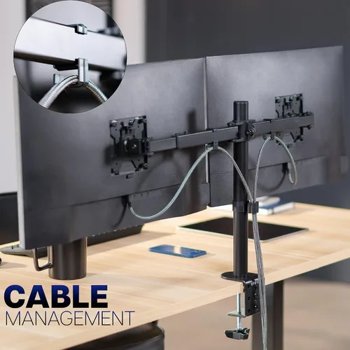 Vista 9 de VIVO Soporte de escritorio con LED LCD dual de 21 a 32 pulgadas, resistente, brazos telescópicos ajustables, configuración de pared empotrada, se
