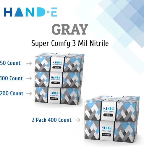 Vista 9 de Guantes desechables de nitrilo gris, 50 y 200 unidades, guantes médicos sin látex