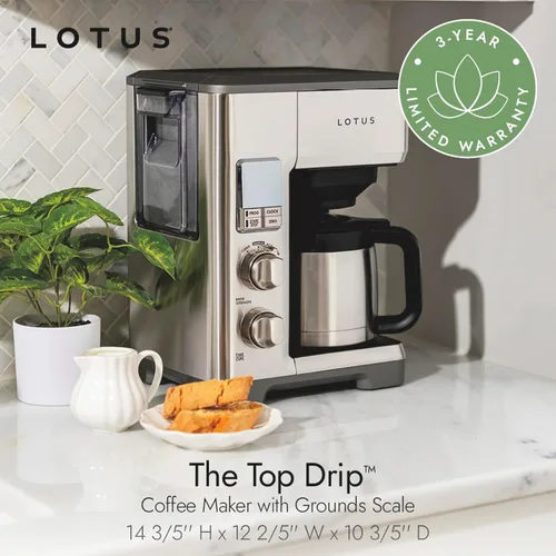 Vista 8 de Lotus Cafetera con escala molida, cafetera programable de 10 tazas, The Top Drip, 1500 vatios, acero inoxidable, serie profesional, LTSCM500