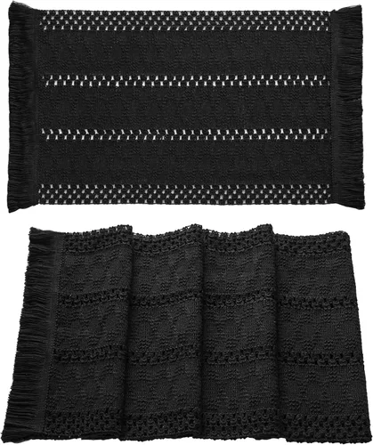 Vista 7 de Juego de 4 manteles individuales estilo macramé boho, manteles individuales decorativos negros de algodón natural de granja tejidos para decoración