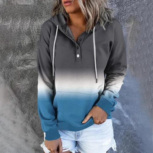 Vista 62 de Sudaderas con capucha para mujer, con cuello de botón, sin botones, con cordón, manga larga, lindas, ropa para adolescentes y niñas