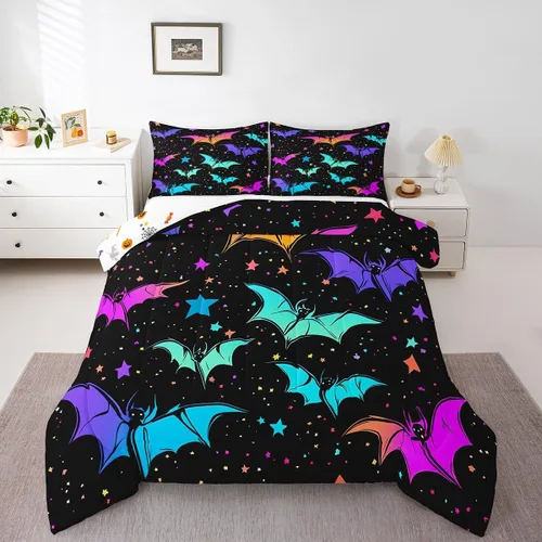 Vista 10 de Erosebridal Juego de edredón de calavera de Halloween, tamaño individual, juego de ropa de cama de calavera gótica para niños, adolescentes