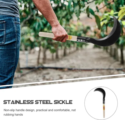 Vista 9 de GANAZONO Cuchillo de deshierbe agrícola manual para hoces de hierba para jardinería, herramienta de corte resistente, mango cómodo, estilo aleatorio