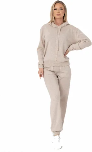 Vista 3 de KNITTONS Conjunto de sudadera con capucha y pantalones deportivos 100% lana merina para mujer