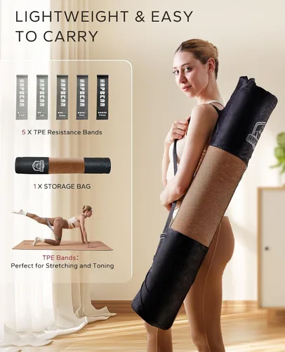 Vista 5 de HAPBEAR Large Cork Yoga Mat - 72"x36" Wide Non-Slip for Home Workout, Yoga, Pilates & Stretching - 6mm Cushioned Support & Durable - Carry Bag