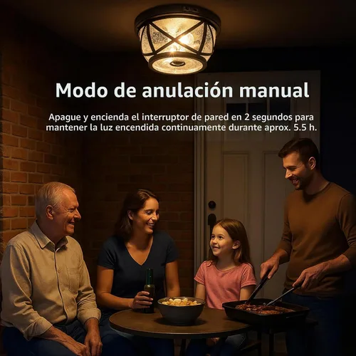 Vista 3 de Lámpara de techo con sensor de movimiento, montaje empotrado para exteriores, manual del atardecer al amanecer, negro mate, impermeable, lámpara