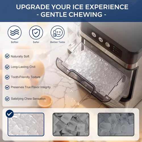 Vista 5 de Máquina de Hacer Hielo Nugget para Encimera con Tanque Extraíble de 0.8 Galones, 41 Libras/24H, Hielo Rápido de Un Toque en 6 Minutos, Autolimpieza