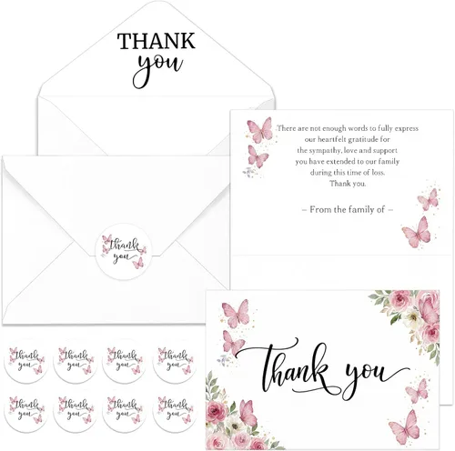 Vista 26 de Fumete Juego de 50 tarjetas de agradecimiento funerarias con sobres y calcomanías, tarjetas de agradecimiento de condolencias con mensaje