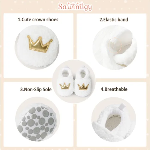 Vista 5 de Sawimlgy Pantuflas de dibujos animados para recién nacidos, para bebés, niños y niñas, suela antideslizante suave, suela antideslizante, zapatos