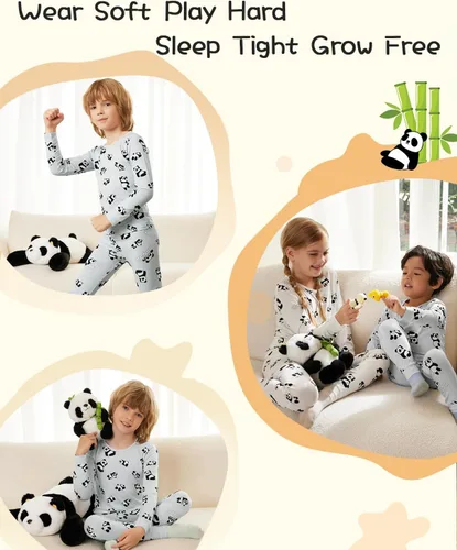 Vista 9 de Bamboo Viscose Baby Boys Girls Pajama Sets 2-8Y Toddler Kids Softness Two Piece Long-Sleeve Snug fit Sleepwear Pjs Panda