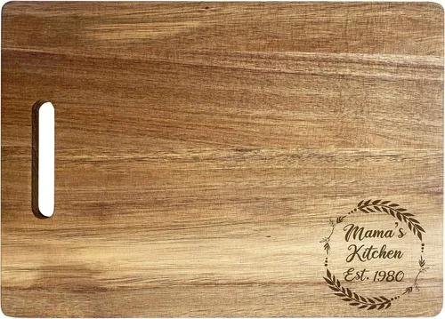 Vista 5 de Tabla de cortar de madera grabada personalizada con texto o mensaje personalizado, madera de acacia (10 x 14)