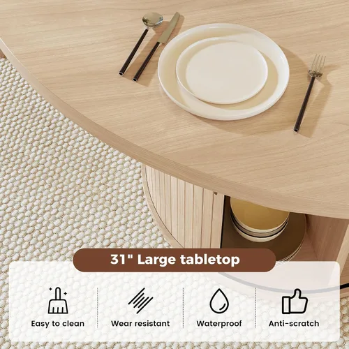 Vista 173 de Miereirl Moderno juego de comedor de 5 piezas para mesa redonda de madera de 4,31.5 pulgadas con estante de almacenamiento semiabierto y puerta