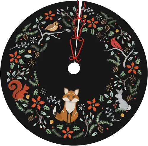 Vista 28 de A Brood of Chickens - Falda de árbol de Navidad de 30 pulgadas con borde de cuadros búfalo rojos y negros, decoración para Feliz Navidad, casa