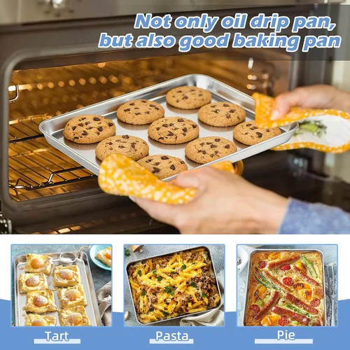 Vista 6 de TeamFar Cesta para freidora de aire para horno, juego de 2 cestas y bandeja de freidora de aire de acero inoxidable, estante para freidora de aire