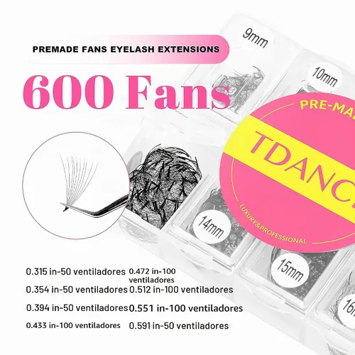 Vista 2 de TDANCE 600 abanicos, extensiones de pestañas prefabricadas de longitud mixta, naturales y de volumen, abanicos de pestañas prefabricadas 5D-24D