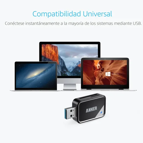Vista 4 de Anker USB 3.0 8 en 1 lector de tarjeta portátil para SDXC, SDHC, SD, MMC, RS-MMC, Micro SDXC, Micro SD, Micro tarjeta SDHC y tarjetas UHS-I Para