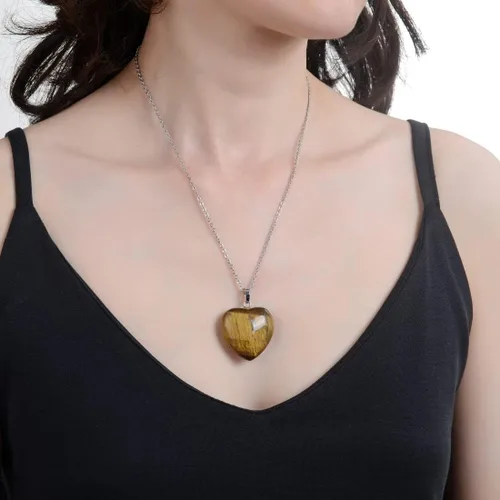 Vista 3 de Collar con colgante de corazón grande con piedra natural con texto en inglés "You are My Only Love", con cristales curativos, cuarzo, reiki