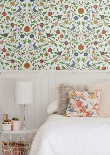 Vista 4 de NextWall Papel tapiz para despegar y pegar de pájaro (blanco)
